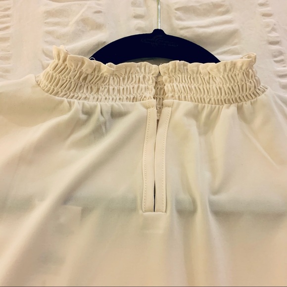 Ann Taylor LOFT Smocked Mock Neck Ruffle Long Sleeve Blouse White Ivory Small - Picture 7 of 9